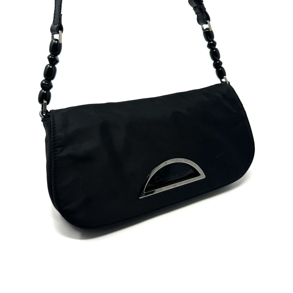 Christian Dior Malice Vintage Black Nylon Bag W Resin Beaded Strap, Galliano Era